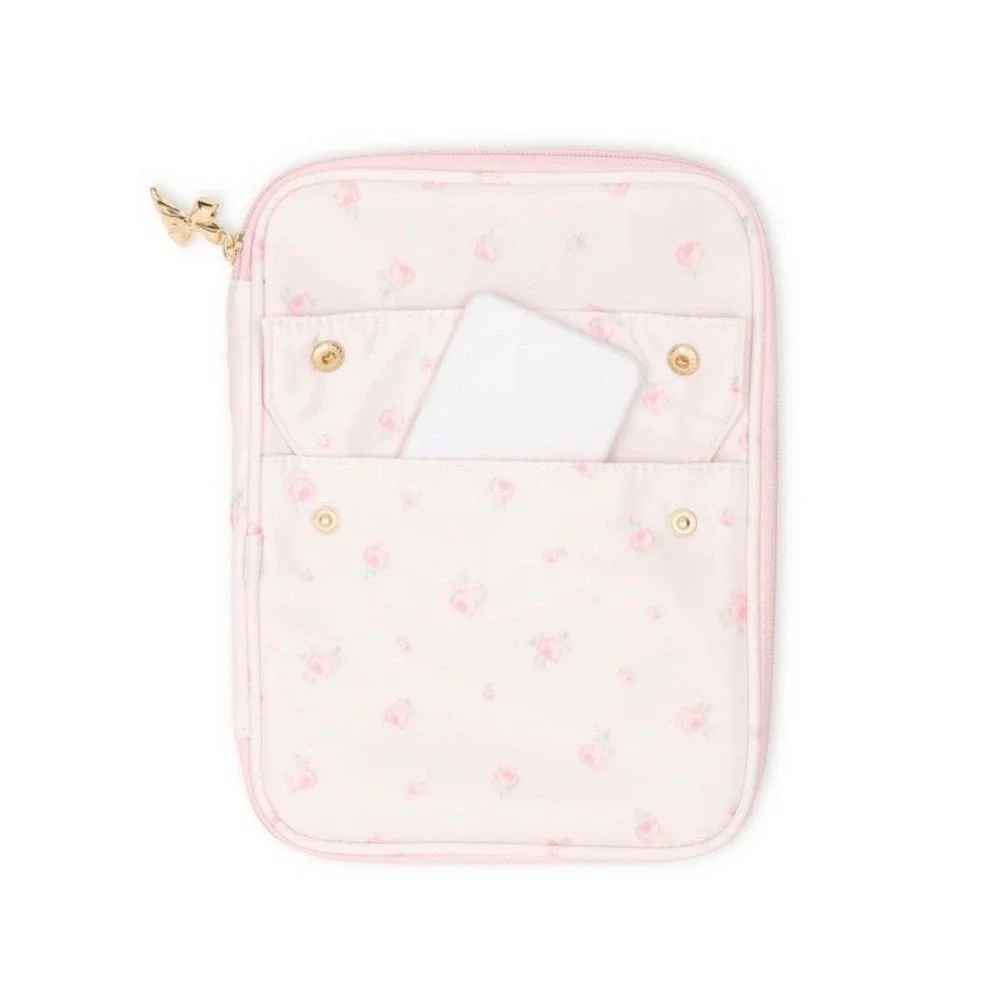 LoveShackFancy x Yoobi Tech Organizer Pink Floral Rose Gold Bow Zip Case NEW
